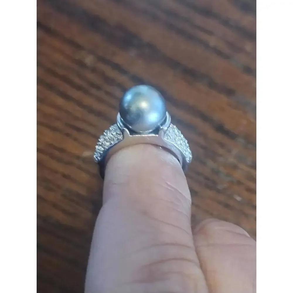 VTG 925 Gray Pearl /‎ Pave CZ Ring Size 6